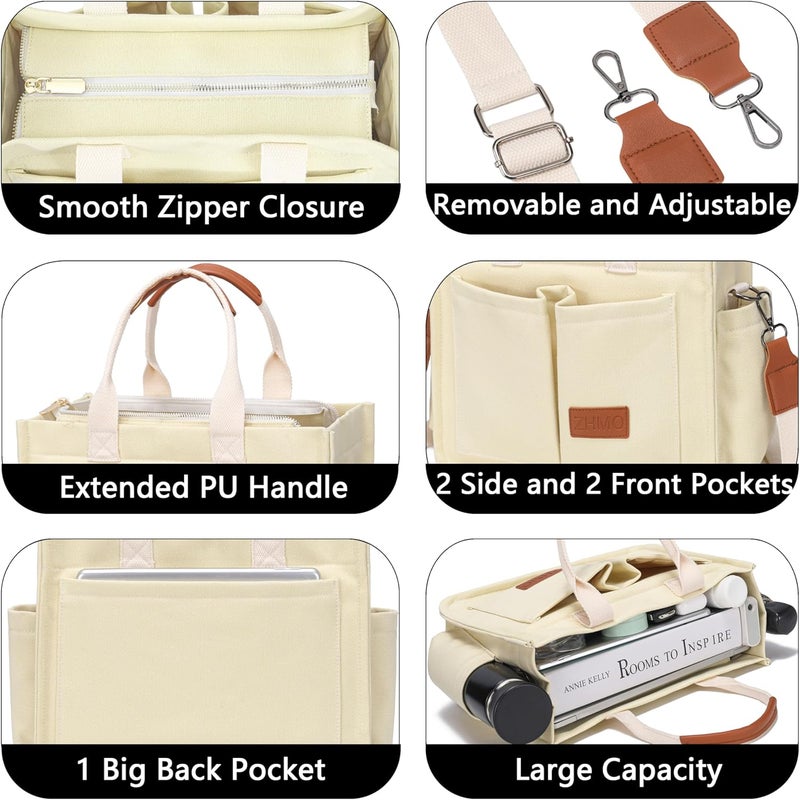 ZHMO Canvas Tote Bag for Women,Women's Bags Crossbody Bags Work Laptop Tote Bag Large Handbags Purse for Travel Nurse Teacher - Image 4